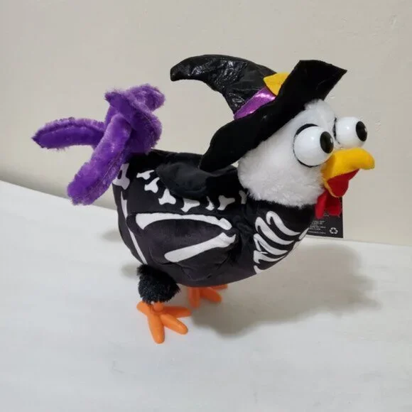 Animated Skeleton Chicken Egg Drop and Pumpkin Halloween Prop Gemmy Decor